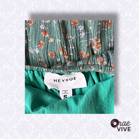 Heyson Tiny Dancer Green Floral Hi Lo Ruffle Dress Bow Back Women's Small - Picture 5 of 5